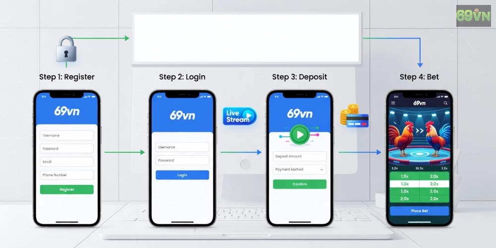 Các bước đăng ký và sử dụng đá gà trực tiếp 69vn đơn giản từ A đến Z